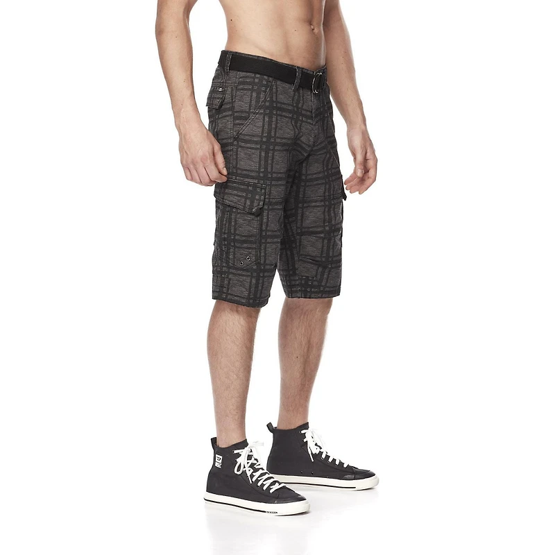 Dark Black Capri cargo à carreaux avec ceinture pour hommes