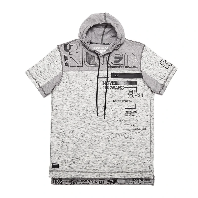 Dark Black Tee-shirt graphique à manches courtes et capuche pour hommes