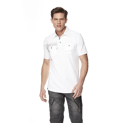 Dark Black Men's Short-Sleeve Graphic Polo with Pockets