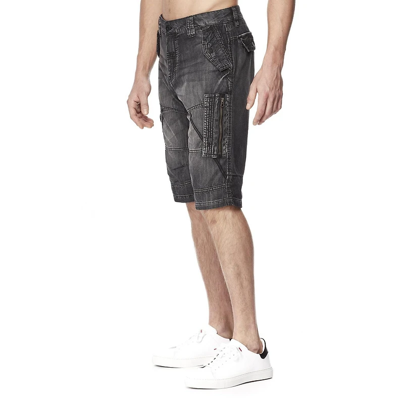 Dark Black Men's Super Lightweight Denim Cargo Capri