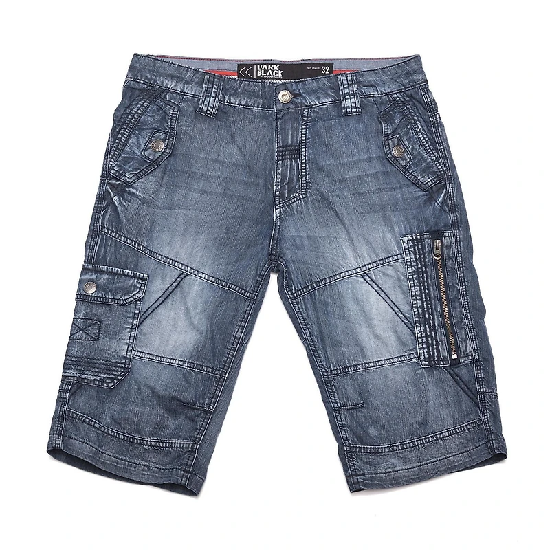 Dark Black Capri cargo en denim délavé pour hommes