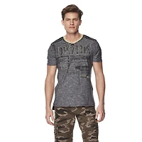 Dark Black Tee-shirt henley graphique à manches courtes pour hommes