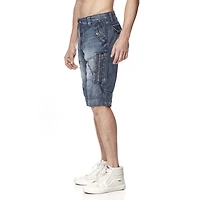Dark Black Capri cargo en denim délavé pour hommes