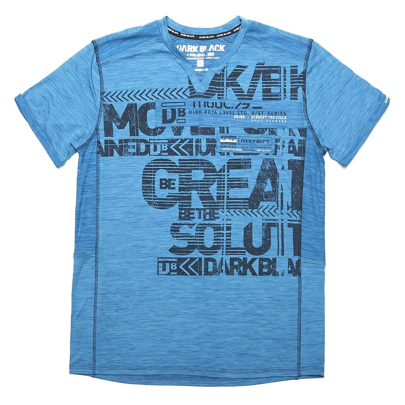 Dark Black Men's Short-Sleeve Graphic V-Neck T-Shirt with Peach Finish