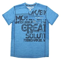 Dark Black Men's Short-Sleeve Graphic V-Neck T-Shirt with Peach Finish