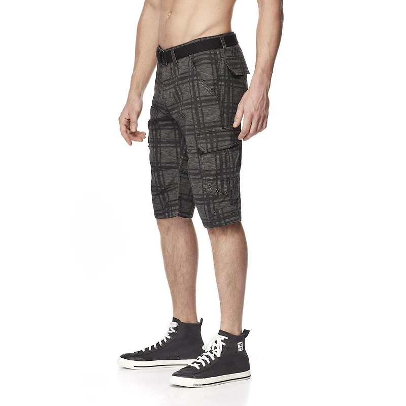 Dark Black Capri cargo à carreaux avec ceinture pour hommes