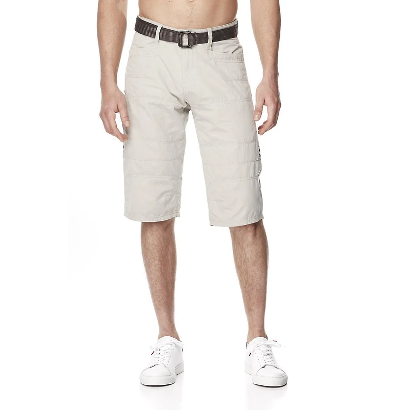 Dark Black Men's Solid Cargo Shorts With Two-Toned Belt