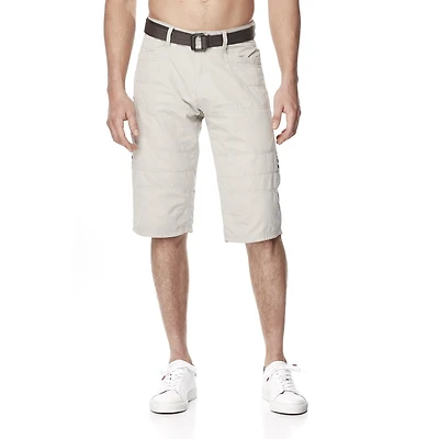 Dark Black Men's Solid Cargo Shorts With Two-Toned Belt
