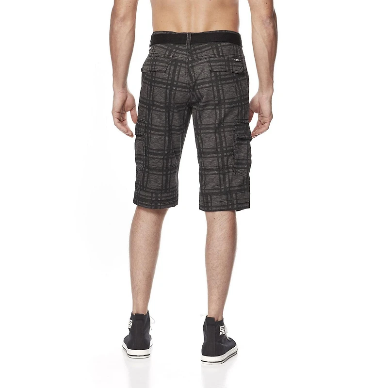 Dark Black Capri cargo à carreaux avec ceinture pour hommes