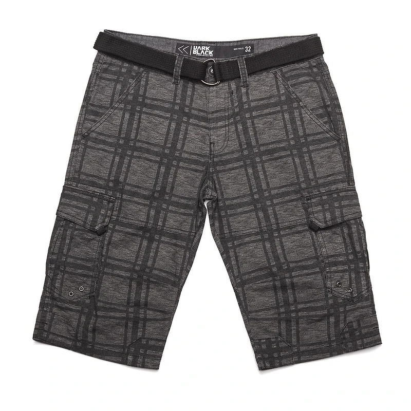 Dark Black Men's Plaid Cargo Capri with Belt