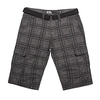Dark Black Men's Plaid Cargo Capri with Belt