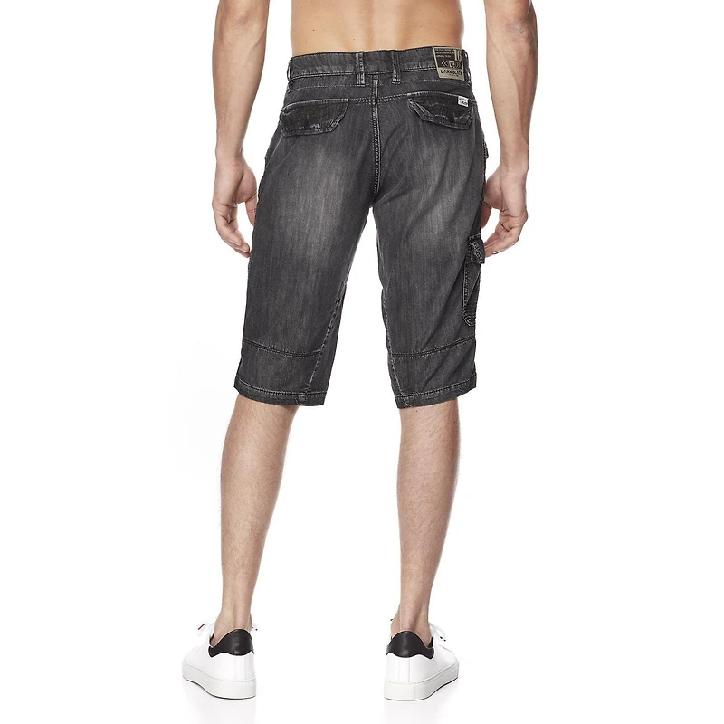 Dark Black Men's Super Lightweight Denim Cargo Capri