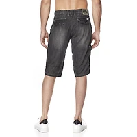 Dark Black Men's Super Lightweight Denim Cargo Capri