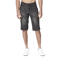 Dark Black Men's Super Lightweight Denim Cargo Capri
