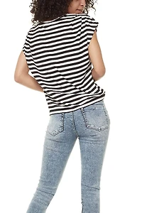 Jeaniologie ™ Ladies Short Sleev Crew Neck Top Black White Stripe