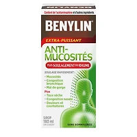 Benylin Extra-puissant, Anti-mucosités Plus soulagement du rhume, Jour, soulage la toux et autres symptômes du rhume, sirop 180 mL