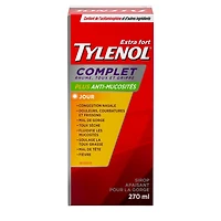 Tylenol Extra Strength Complete Cold, Cough, Flu & Mucus Soothing Syrup, Day, Recommended for adults. 270 mL