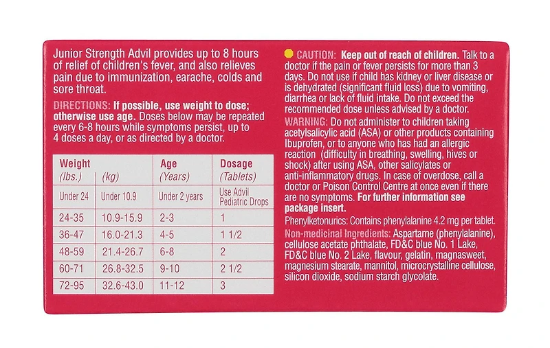 Junior Strength Advil Chewable Tablets Blue Raspberry <br>20s, 20 count