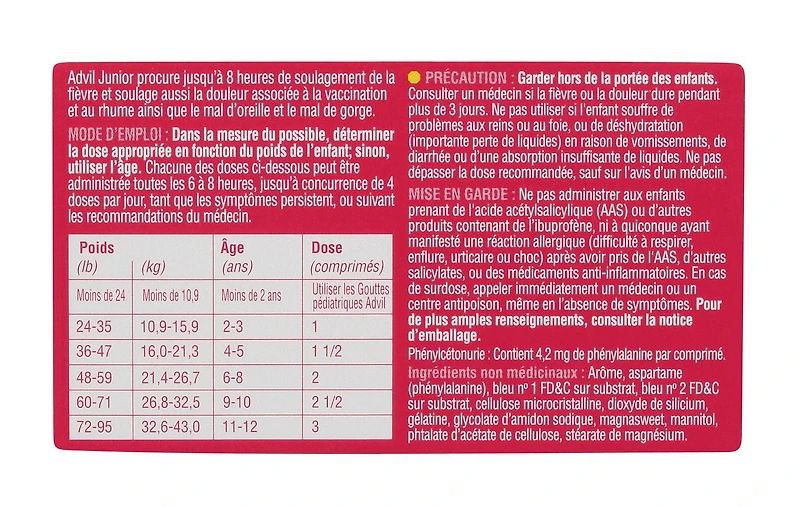 Junior Strength Advil Chewable Tablets Blue Raspberry <br>20s, 20 count