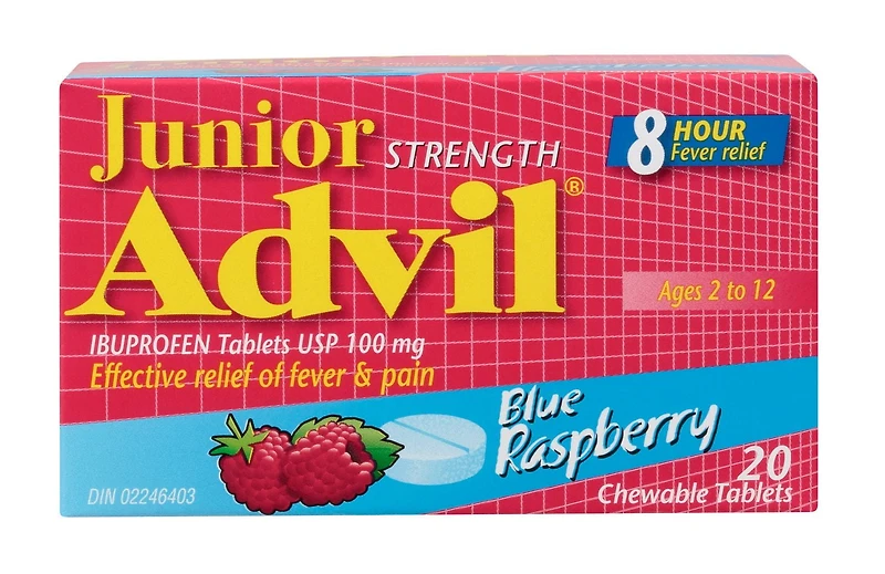 Junior Strength Advil Chewable Tablets Blue Raspberry <br>20s, 20 count