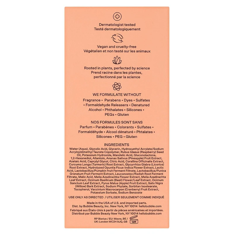 Bubble Skincare Deep Dive Masque Exfoliant AHA + PHA Masque Exfoliant aux AHA et PHA