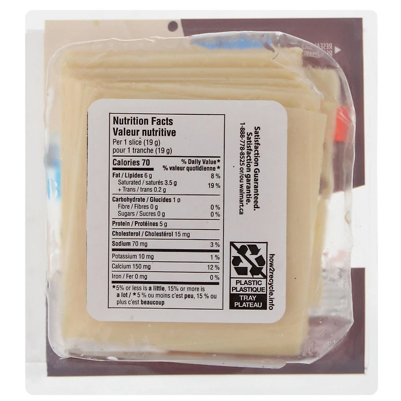 Tranches de fromage suisse Great Value 210 g, 11 tranches