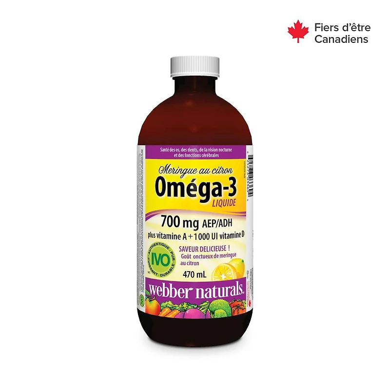 Webber Naturals® Lemon Meringue Liquid Omega-3 plus Vitamins A + 1000 IU Vitamin D, 700 mg EPA/DHA