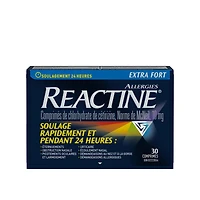 Reactine Extra fort, comprimés antiallergiques/antihistaminiques, chlorhydrate de cétirizine à 10 mg,  soulagement 24 h 30 unités