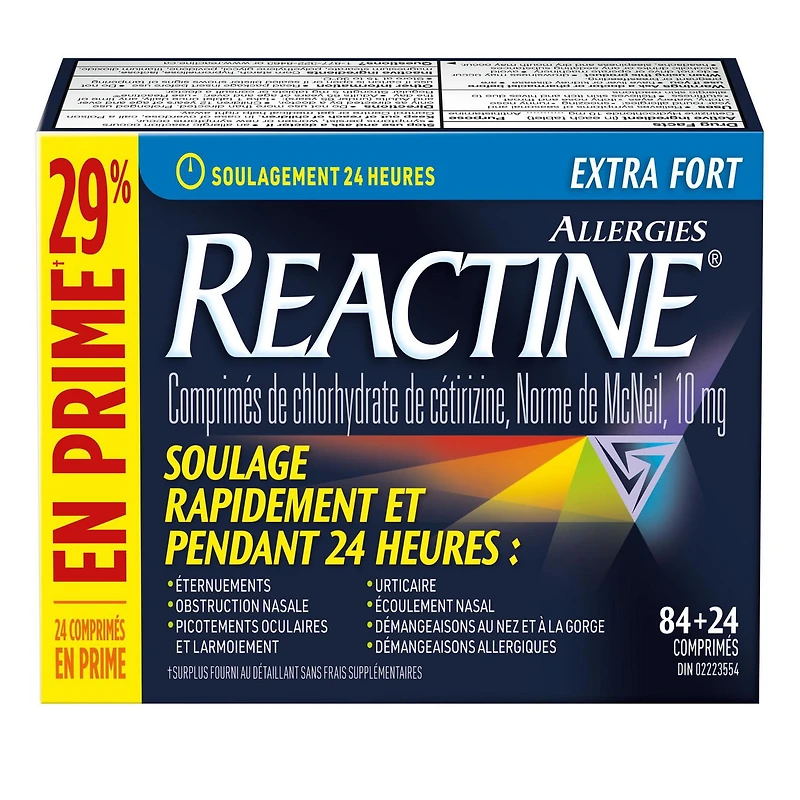 Reactine Extra Strength Antihistamine Tablets - 10mg Cetirizine Hydrochloride - 24 Hour Allergy Relief Medicine, 84 count