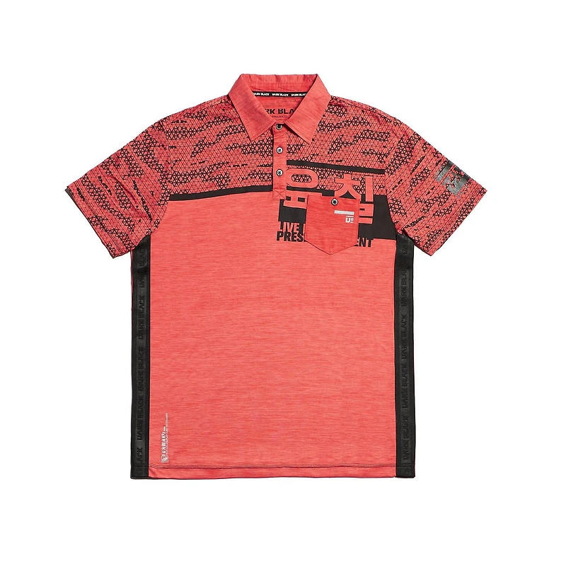 Dark Black Men's Short-Sleeve Graphic Polo with Pocket