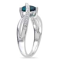 Bague croisée Tangelo avec émeraude synthétique de forme cœur 1 CT PBT et accents de diamants en argent sterling