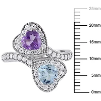 Tangelo 2-1/2 Carat T.G.W. Amethyst Blue Topaz and Created White Sapphire Sterling Silver Double Heart Bypass Ring