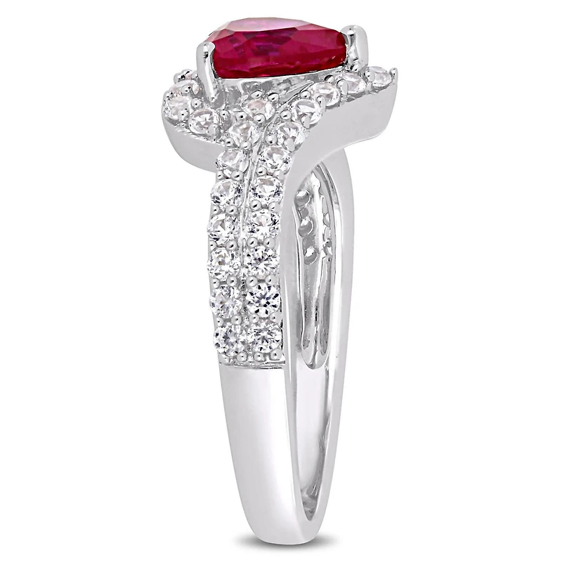 Tangelo 2-1/2 Carat T.G.W. Created Ruby and Created White Sapphire Sterling Silver Heart Halo Ring