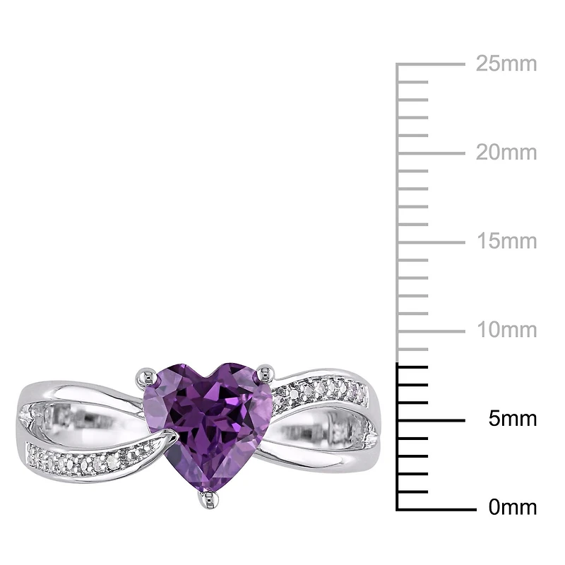 Tangelo 1 Carat T.G.W. Amethyst and Diamond-Accent Sterling Silver Cross-Over Heart Ring