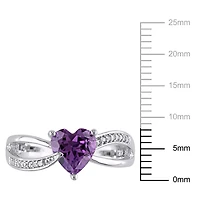 Tangelo 1 Carat T.G.W. Amethyst and Diamond-Accent Sterling Silver Cross-Over Heart Ring