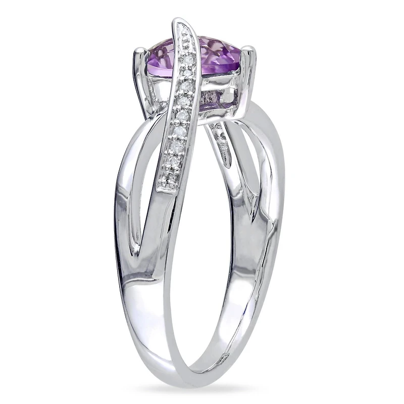 Tangelo 1 Carat T.G.W. Amethyst and Diamond-Accent Sterling Silver Cross-Over Heart Ring