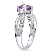 Tangelo 1 Carat T.G.W. Amethyst and Diamond-Accent Sterling Silver Cross-Over Heart Ring
