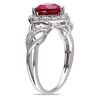 Bague Tangelo avec rubis synthétique de forme cœur 1-5/8 CT PBT et accents de diamants en argent sterling