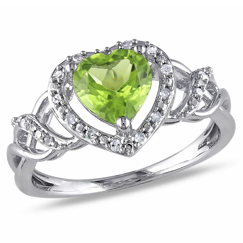 Tangelo 1-1/3 Carat T.G.W. Peridot and Diamond-Accent Sterling Silver Heart Ring