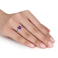 Tangelo 1 Carat T.G.W. Amethyst and Diamond-Accent Sterling Silver Cross-Over Heart Ring
