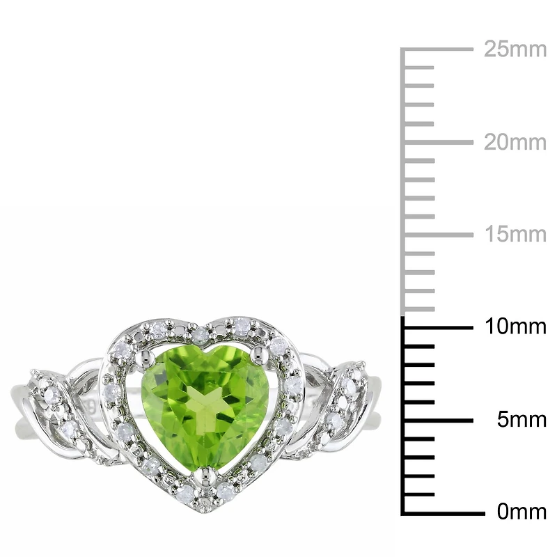 Tangelo 1-1/3 Carat T.G.W. Peridot and Diamond-Accent Sterling Silver Heart Ring