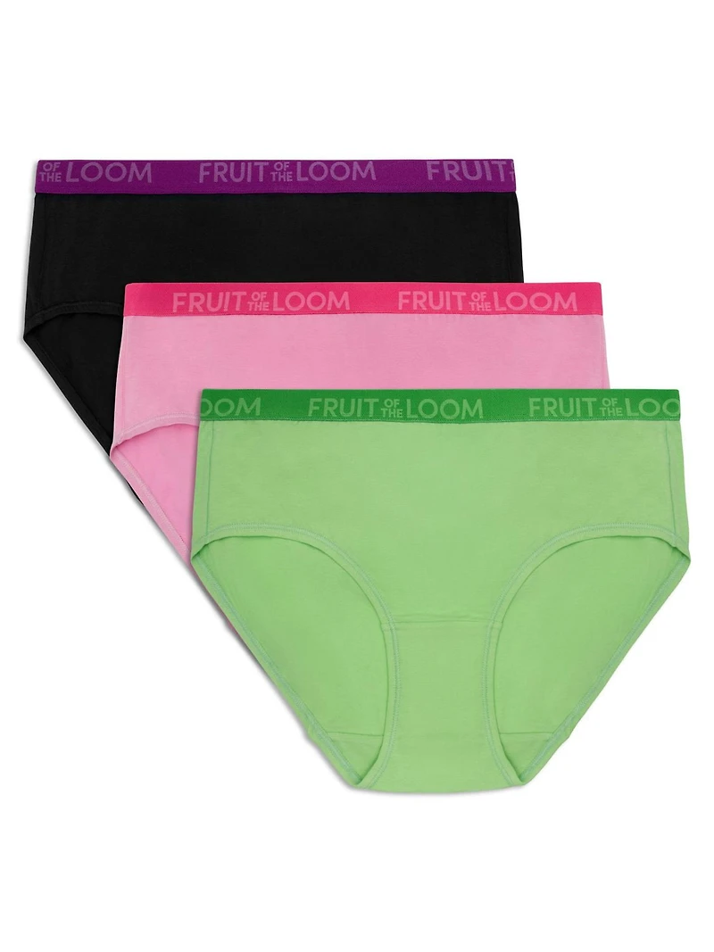 Ladies' ENERGIZE Cotton Stretch Brief, Assorted 3 Pack