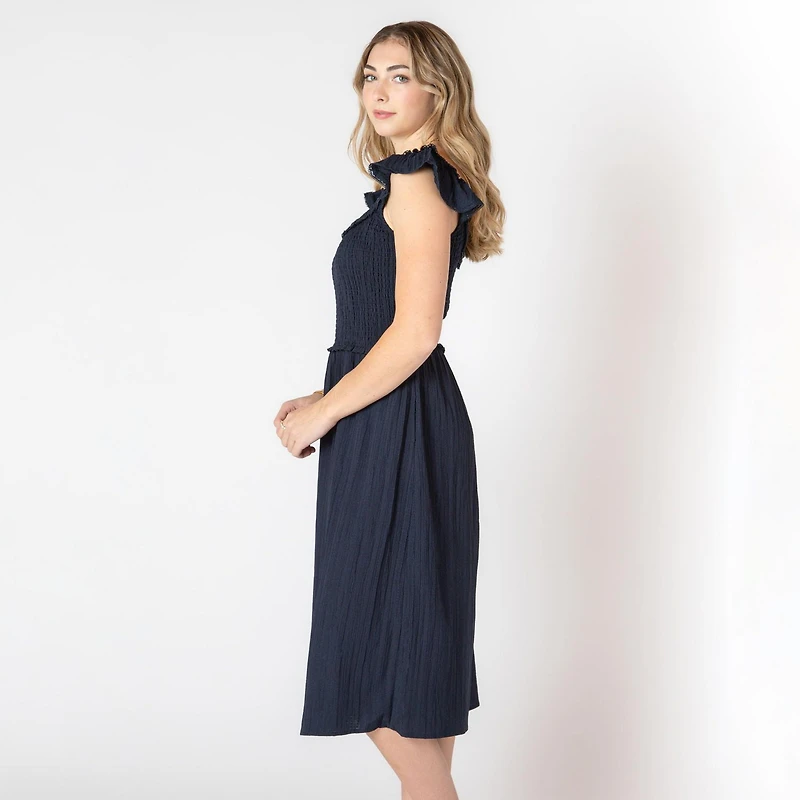 Devoted robe midi sans manches avec volants sur les épaules