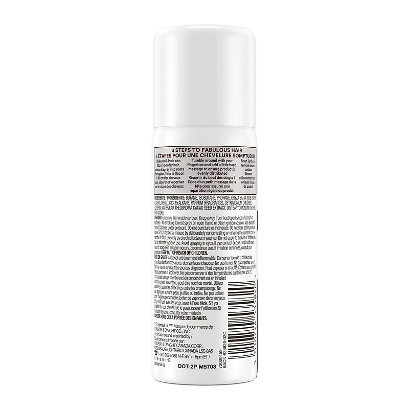 Mini-format de voyage de shampoing sec Plus foncé divin de Batiste Batiste 50 mL, Cheveux brun foncé