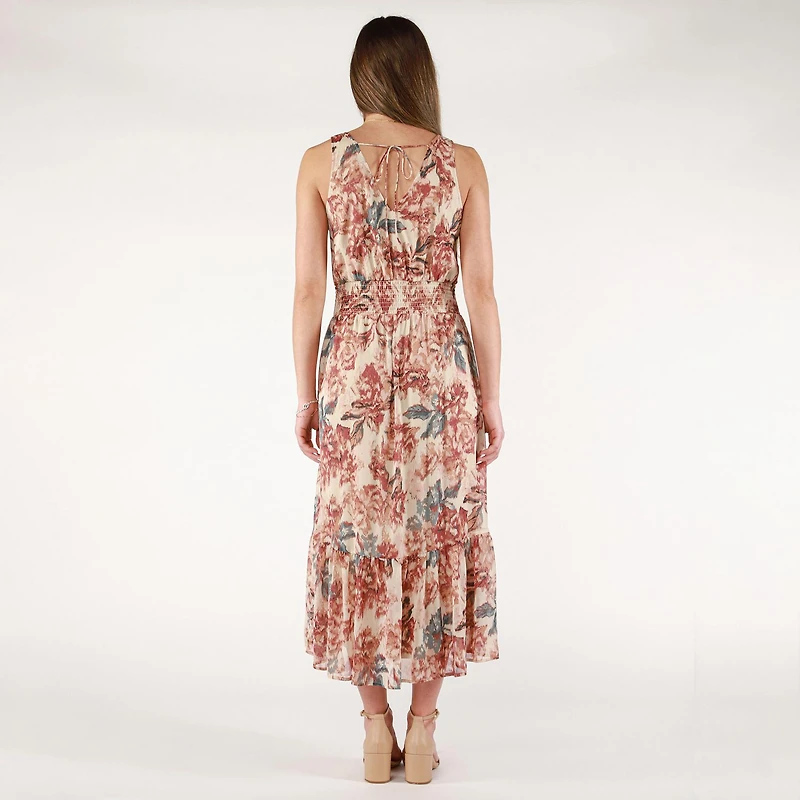 DV Robe midi à fleurs sans manches avec fente sur le côté