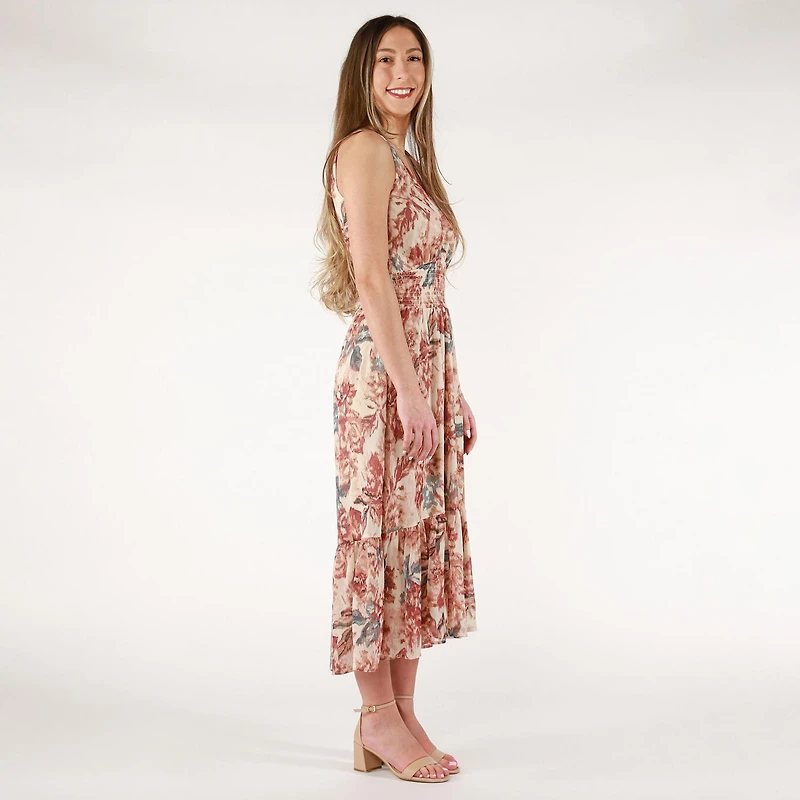 DV Sleeveless floral midi dress with side slit