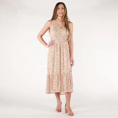 DV Robe midi à fleurs sans manches avec fente sur le côté