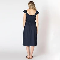 Devoted robe midi sans manches avec volants sur les épaules
