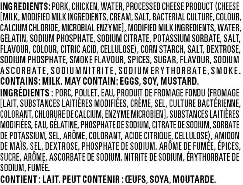 Saucisses fumées au fromage entièrement cuites de Great Value 900g