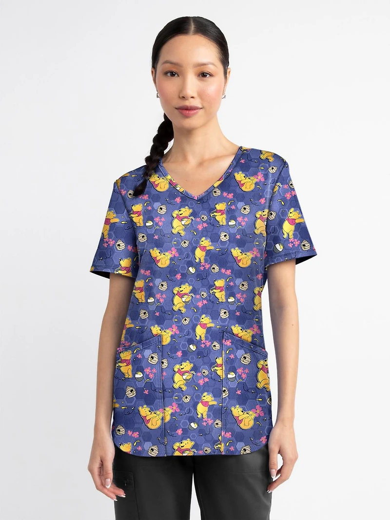 Scrubstar Fashion Collection Women’s Oh Hunny Print V-Neck Scrub Top, Sizes XS–3XL